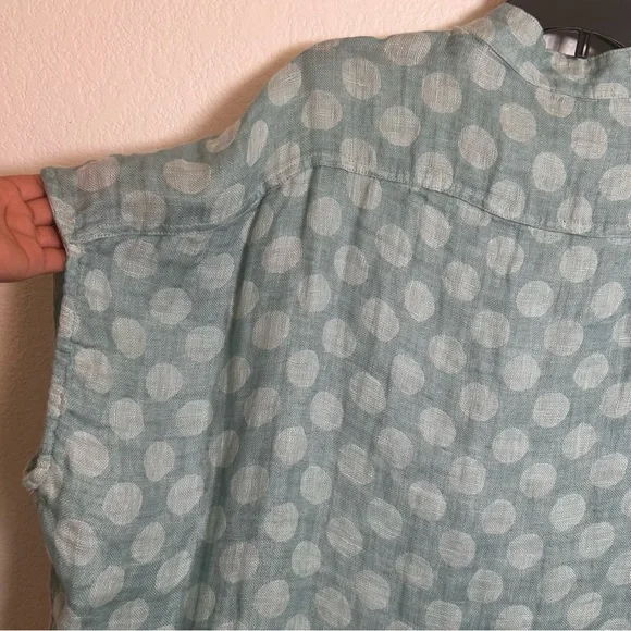 FLAX  Women’s Light Blue Polka Dot Linen Spartan Pullover Boxy Top Blouse Sz S - Picture 5 of 16
